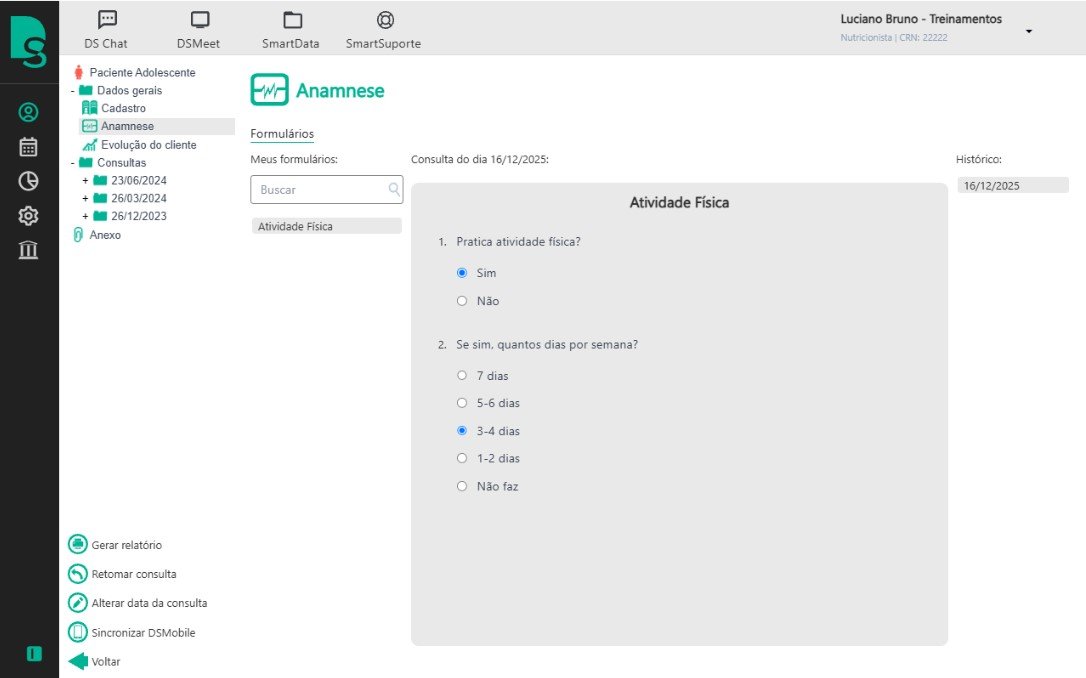 Tela de anamnese digital do DietSmart
